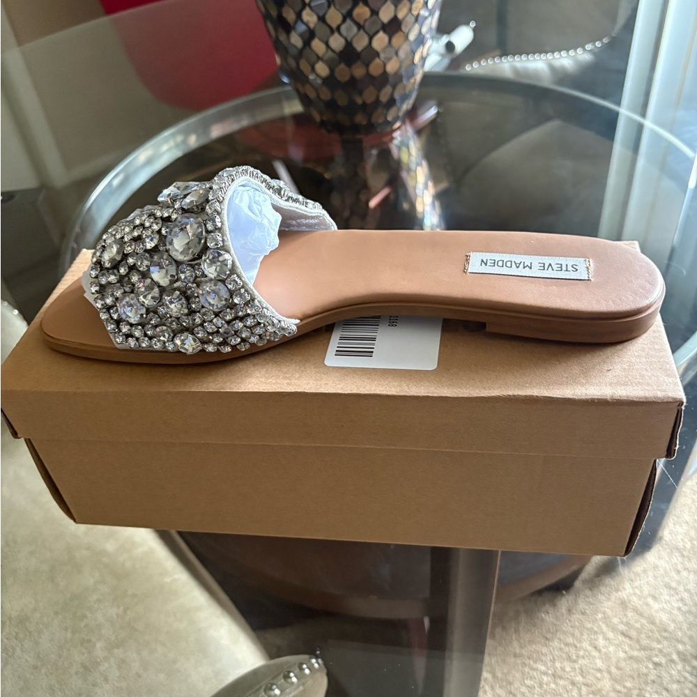 Steve Madden Women's Rhinestone Slide Sandals - Silver